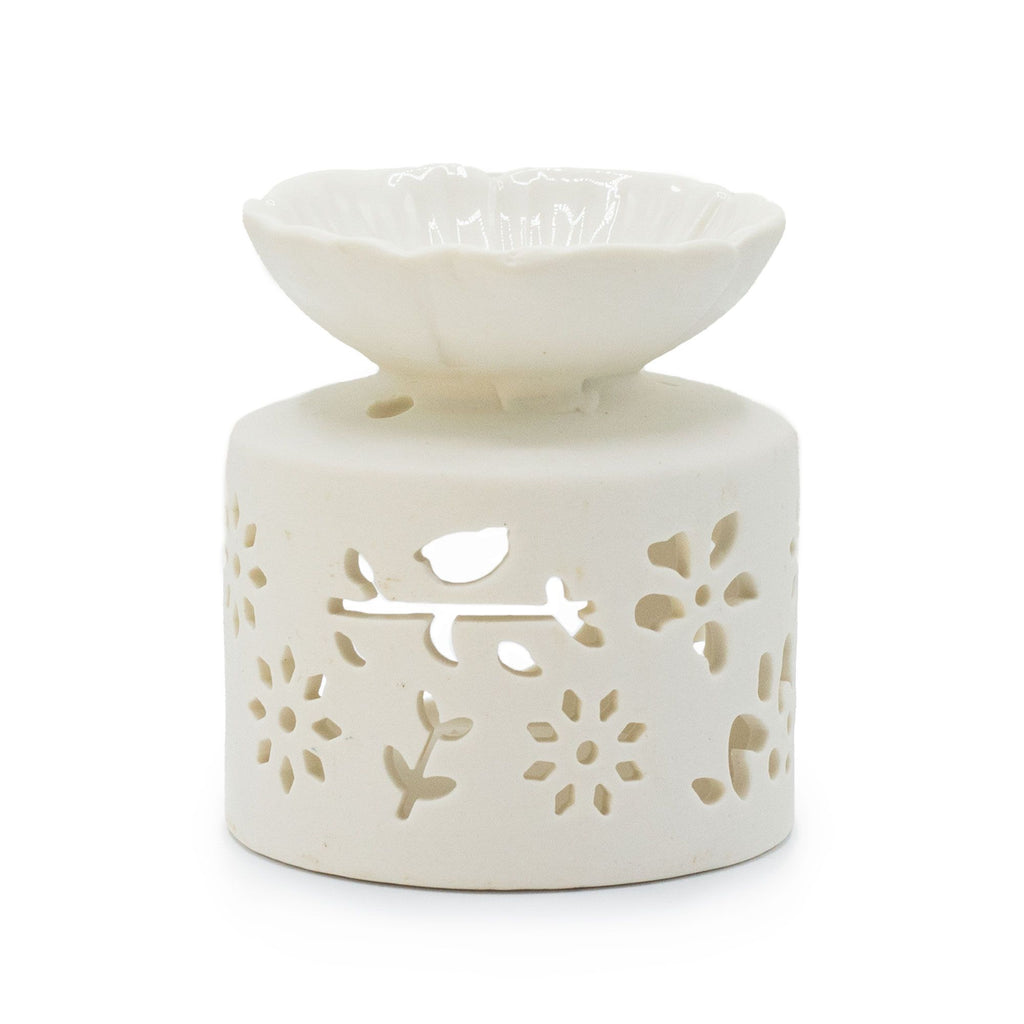 Quemador de aceites de ceramica · Blanco floral