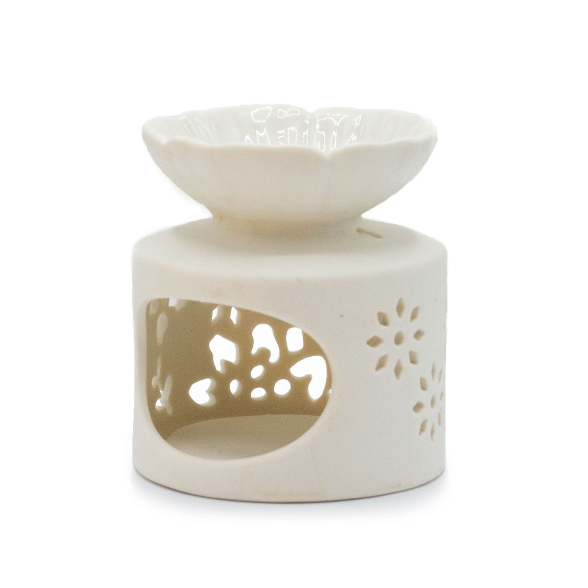 Quemador de aceites de ceramica · Blanco floral