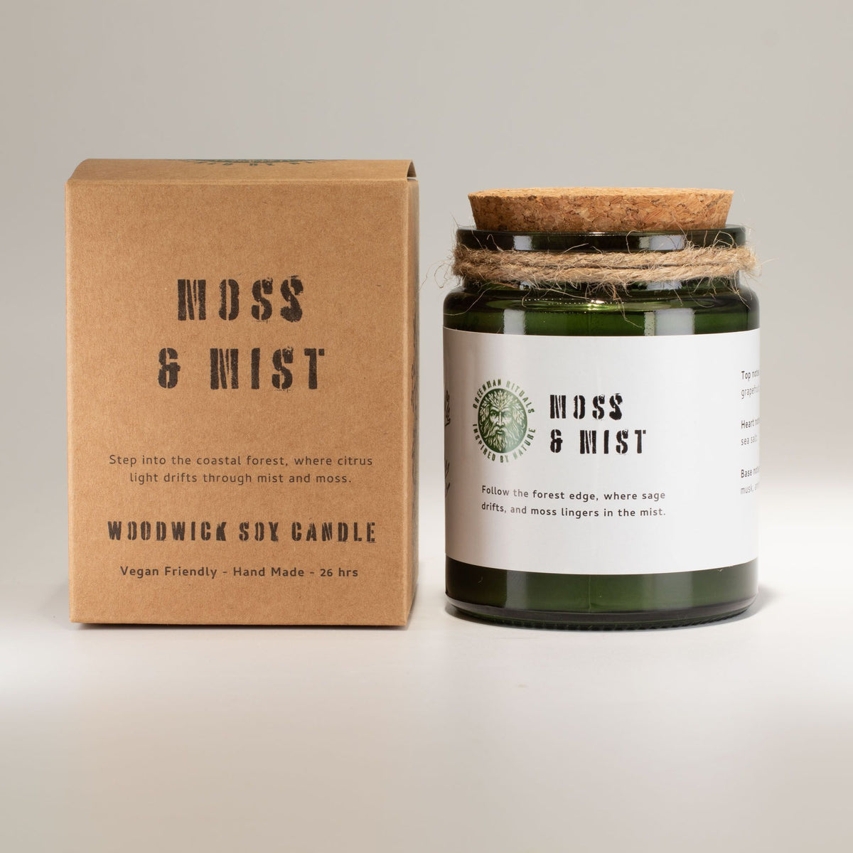 Vela de soja Woodwick · Musgo y Neblina · Greenman