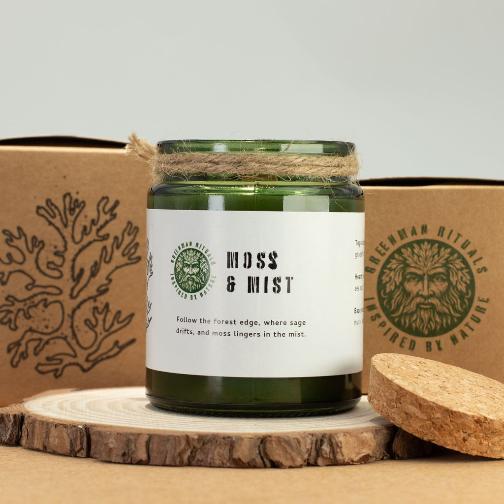 Vela de soja Woodwick · Musgo y Neblina · Greenman