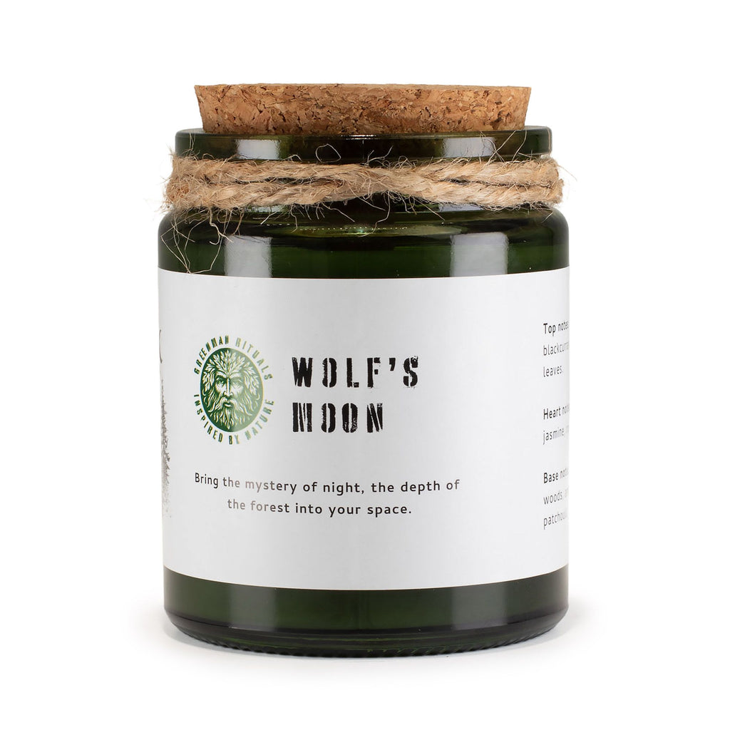 Vela de soja Woodwick · Luna del lobo · Greenman