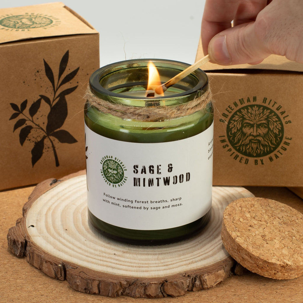 Vela de soja Woodwick · Musgo y Neblina · Greenman