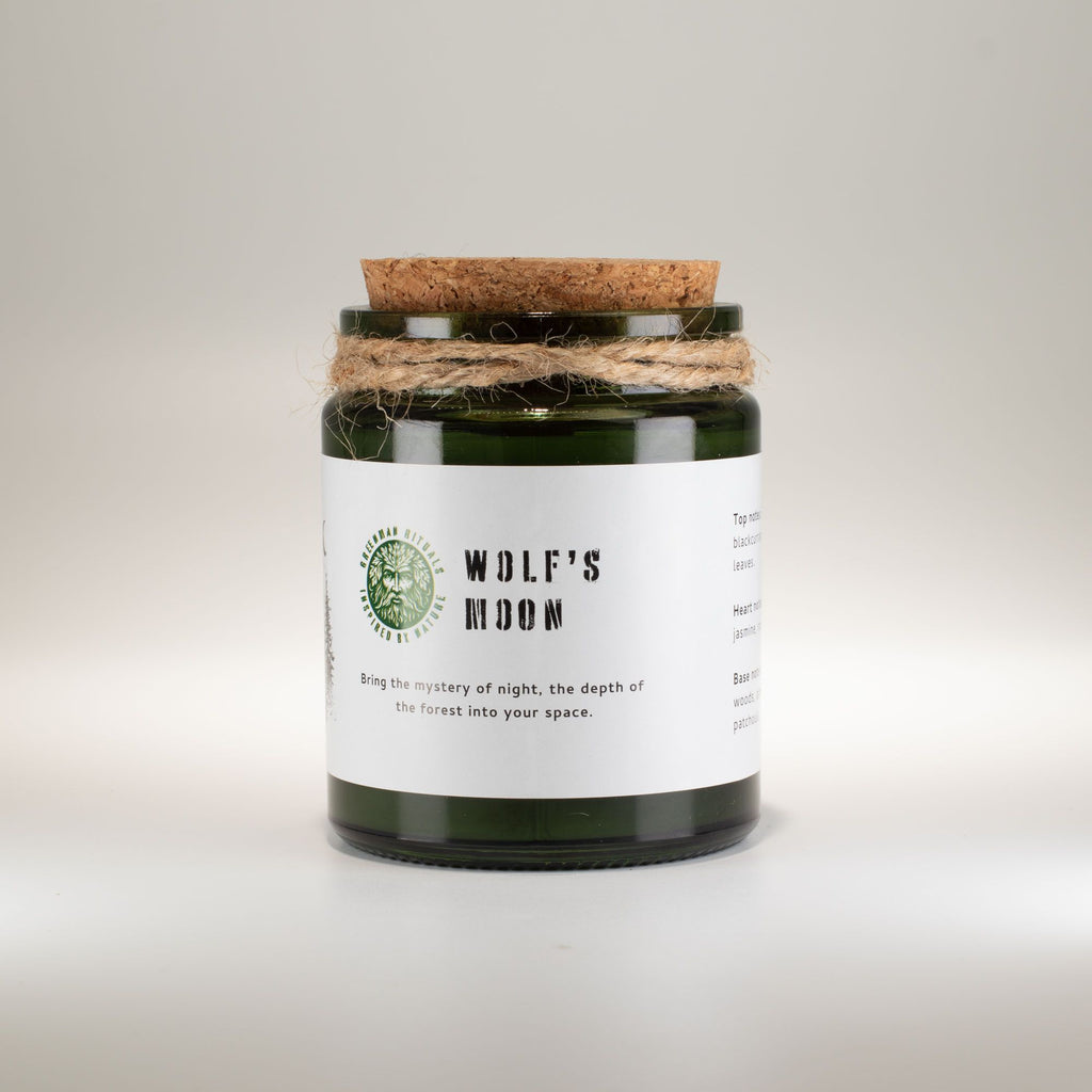 Vela de soja Woodwick · Luna del lobo · Greenman