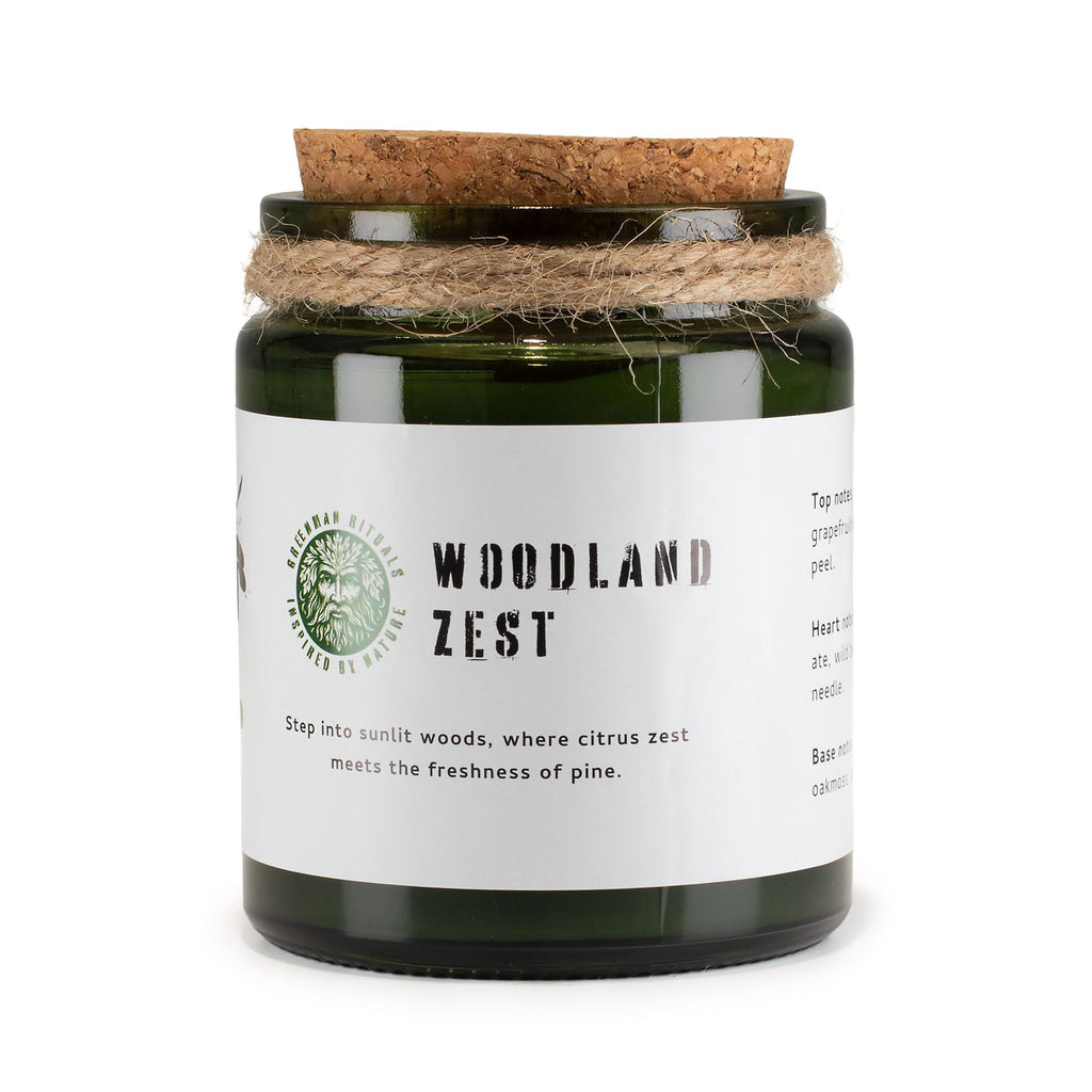 Vela de soja Woodwick · Esencia del bosque · Greenman