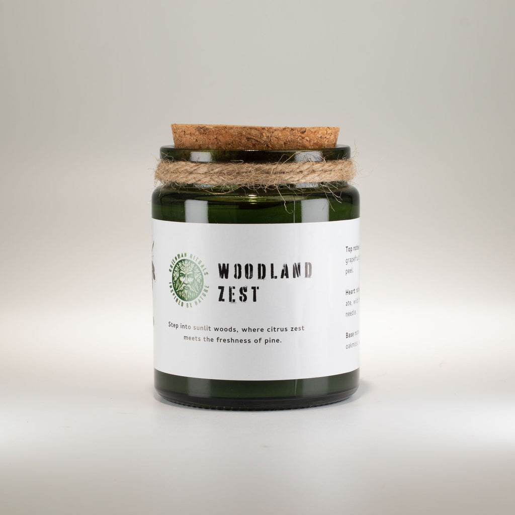 Vela de soja Woodwick · Esencia del bosque · Greenman
